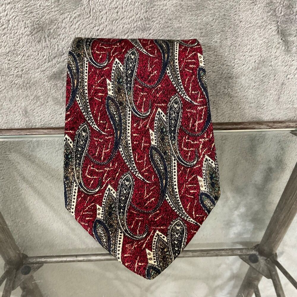 ROBERT TALBOTT Maroon Gray Black Brown Paisley Silk Woven Textured Tie